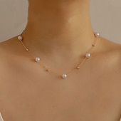 billiga Kvinnors halsband-Förgyllt pärlhalsband med fina pärlor – eleganta minimalistiska smycken för kvinnor