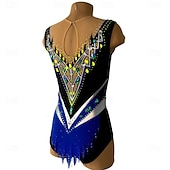 baratos Leotardo de Ginástica Rítmica-Collant de ginástica rítmica feminino para patinação no gelo, tingido com alta elasticidade, roupa profissional para competição de patinação, com cristais/strass, sem mangas.