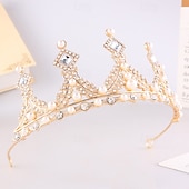 baratos Tiara &amp; Coroas-Crown Tiaras Decoração de Cabelo Liga Casamento Aniversário Elegante Com Pedrarias Capacete Chapéu