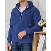 お買い得  メンズベーシックパーカー-男性用 パーカー クォータージッパーパーカー フリースパーカー ブルー ブラック パープル ライトグレー ダックグレー フード付き 平織り ジッパー ポケット スポーツ 日常 祝日 ポリエステル ストリートファッション ベーシック カジュアル 秋 冬 衣類 パーカー トレーナー