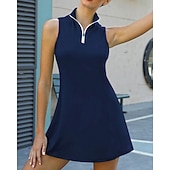 billiga Kvinnors klänning-Dam Solid färg Tennisklänning Sportklänning Snabb tork Elastisk Andningsfunktion Tennis Träning Löpning Dragkedja Klänningar Svart Vit Rosa Tenniskläder