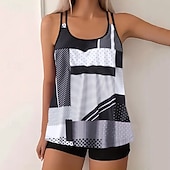 billiga Tankinis-Dam Badkläder 2 st Shorts Baddräkt Öppen rygg Semester Standkläder Blommig U-hals Ärmlös Baddräkter