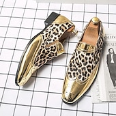 economico Mocassini-scarpe slip-on da uomo con stampa leopardata: calzature casual eleganti con dettagli dorati lucidi, ideali per feste, uscite serali ed eventi speciali