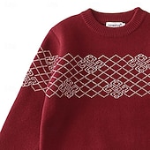 economico maglione pullover da uomo-Per uomo Maglioni di Natale Maglione Maglione Fair Isle Maglione a maglia A Coste Maglia Top Regolari Lavorato a maglia Plaid Girocollo Vintage Moda Natale Vacanza Abbigliamento Autunno Inverno Rosso