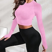 baratos Yoga Tops-Mulheres Camisetas Compressão Camada de base Tops de ioga Gola Redonda Compressão abdominal Manga Longa Esportes Côr Sólida Blusas Para Esportivo Pilates Roupas Esportivas