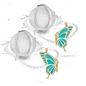 abordables Utensilios de cocina y gadgets-2 bolas de té para té a granel con colgante de mariposa 3D. Infusor de té de malla de acero inoxidable.