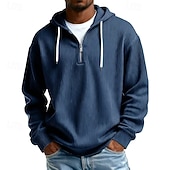 olcso férfi alapvető pulóverek-Férfi Kapucnis felsőrész Kordbársony Pulóver kapucnis pulóver Negyed cipzáros kapucnis pulóver Sárgabarack Vörösbor Fekete Fehér Világoszöld Kapucni Sima Cipzár Texturált Hétköznapi Napi Sport