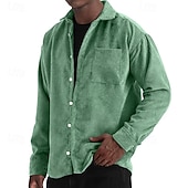 ieftine cămăși casual pentru bărbați-Bărbați Cămașă Cămașă casual Cămasă Corduroy Camașă cu nasturi Albastru piscină Negru Alb Roșu Vin Bleumarin Manșon Lung Simplu Rever Casual Zilnic Buzunar Îmbrăcăminte Modă Modern Casual