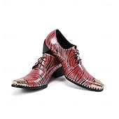 preiswerte Elementare Anzugschuhe-Herren-Anzugstiefel mit rotem und schwarzem Zebramuster – hochwertiges Leder mit Metallic-Details, stilvoll und auffällig für Weihnachtsfeiern und festliche Anlässe.
