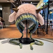 billiga uppvärmning avkylning-festlig jul fårhornhatt kvinnor vinterplyschstickad mössa söt koreansk stil varm ullhatt mysig fleecekeps för semesterfest utomhuskläder