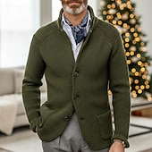 billiga cardigan tröja för män-Herr Tröja Klänning tröja Cardigan Tröja Våffelstruktur Sticka Vanliga toppar Stickat Button-Down Hög krage Klassisk Ledigt Kläder Raglanärm Höst vinter Vår Blå Röd Brun XS S M