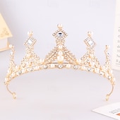 baratos Tiara &amp; Coroas-Crown Tiaras Decoração de Cabelo Liga Casamento Aniversário Elegante Com Pedrarias Capacete Chapéu