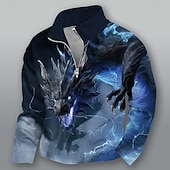 abordables Imprimé animalier-Homme Dragon Gauffré Sweatshirt Quotidien Classique Occasionnel Fantaisie Col montant Zip quart Extérieur Maison Bureau Travail Bleu Violet Vert Zip Up Automne Hiver Designer S M L XL XXL XXXL
