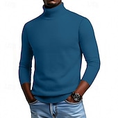 baratos suéter pulôver masculino-Homens Suéter Pulôver suéter Suéter de malha Estriado Tricotar Tops regulares Tricotado Tecido Gola Alta Moda Roupa de rua Casual Roupa Diária Roupa Outono Inverno Camelo Vinho S M L