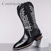 voordelige Cowboy &amp; Western Boots-Bruine cowboylaarzen van imitatieleer voor heren – klassieke westernstijl met geborduurde details, perfect voor kerstfeestjes en casual uitjes
