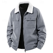 baratos Jaquetas Casuais-Homens Jaqueta de Inverno Casaco de lã Jaqueta casual Férias Diário Térmico / Quente Bolsos Tosão Outono Inverno Tecido Moda Roupa de rua Lapela Padrão Preto cáqui Verde Tropa Cinzento Casaco