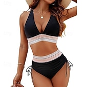 voordelige Surf Tankini's en Bikinis-Dames Gerimpeld badpak Bikini-sets Zwemkleding Effen Zwemkleding Licht Blauw Zwart Ademend Mouwloos - Surfen Strand Zwemmen Zomer