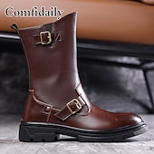 abordables Bottes de combat-Bottes militaires noires pour hommes en similicuir avec boucles – élégantes et pratiques, adaptées aux aventures en plein air et aux activités décontractées