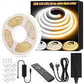 abordables Contrôle à distance-Ruban LED COB FCOB flexible haute densité 5 m (16,4 pi) 640 LED/m, température de couleur réglable 3000 K - 6000 K, IRC 90, intensité variable, pour chambre, cuisine, décoration intérieure, 24 V CC
