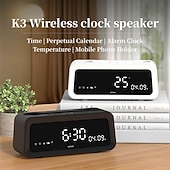 cheap Speakers-K3  Portable Wireless Speaker and Alarm Clock Bass 40-Hour Battery Life Dual-Mode Phone Stand/Bracket TF Card Player -C Dual Speakers Low Power Mode Compatible with Mobile Devices - Black/Whi