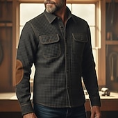 preiswerte Freizeithemden für Herren-Herren Hemd Waffelhemd Freizeithemd Cargohemd Schwarz Dunkel Blau Kaki Grau Langarm Einfach Revers Outdoor Lässig Patchwork Bekleidung Mode Retro Vintage Klassisch