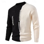 abordables suéter de los hombres-Hombre Pulóveres Suéter de punto Suéter desgastado Estriado Tejer Tops regulares Retazos Bloque de Color Plano Cuello Barco Prendas de punto Moderno Casual Ropa Cotidiana Ropa Otoño invierno Negro