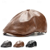 olcso Férfi kalapok-Férfi Vadászsapka Ascot Hat Newsboy Hat Fekete Kávé PU bőr Divat Alkalmi Utca Napi Sima Állítható Fényvédő Légáteresztő