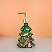 cheap Soap Dispensers-Glass Christmas Tree Hand Pump Dispenser Bottle - 300ml Red/Green Reusable Travel-Sized Soap/Lotion/Cleanser Container with Golden Reindeer Snowflake Design for Kitchen, Bathroom, Office - Durable