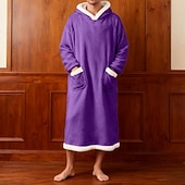 cheap Men's Robes-Men's Pajamas Sleepwear Bath Gown Plain Fashion Stylish Classic Home Daily Bed Sherpa Polyester Thermal Warm Comfort Soft Hoodie Long Sleeve Pocket Summer Spring Blue Light Pink