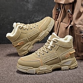 baratos Inverno e botas de neve-Botas de inverno masculinas bege – duráveis e confortáveis, com forro quente, perfeitas para viagens de inverno, caminhadas e atividades ao ar livre.
