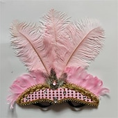 cheap Accessories-Carnival 2026 Rio Carnival Samba Accessories Hot Pink Ostrich Feather Headdress for Women - Sequin Rhinestone Headpiece - Carnival Showgirl Mardi Gras Costume Brazil Festival Performance Costume