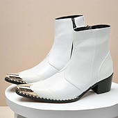 economico Stivali in pelle di alta qualità-stivaletti da uomo in pelle bianca - design elegante con chiusura a cerniera, eleganti e versatili per occasioni formali e semi-formali