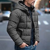 baratos Blusões e Parkas para Homem-Homens Casaco de inverno Casaco puffer Acolchoado Bolsos Poliéster Ao ar livre Casual Diário Padrão Moda Roupa de rua Térmico / Quente Inverno Côr Sólida Azul Cinzento Escuro Preto Casaco puffer