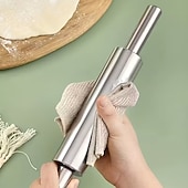 billiga Köksredskap och -apparater-förtjockad kavel i rostfritt stål med halkfritt handtag, professionell degrulle - kraftig, hållbar manuell pastamaskin lämplig för pizza, kakor, bakverk, pasta, lätt att rengöra och rostbeständig