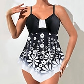 economico Tankini-Per donna Costumi da bagno Due pezzi Birichino Costume da bagno Senza schiena Vacanza Vintage Floreale Grafico Scollo a V Senza Maniche Costumi da bagno