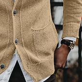 baratos suéter cardigã masculino-Homens Suéter Sueter Cardigan Estriado Tricotar Tops regulares Abotoar Tricotado Tecido Gola Dobrada Férias Moda Casual Roupa Diária Roupa Primavera &amp; Outono Preto Caqui M L XL
