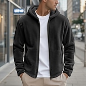 cheap Casual Jackets-Men's Winter Coat Teddy Coat Casual Jacket Outdoor Casual Thermal Warm Pocket Full Zip Fall Winter Plaid Streetwear Sports &amp; Outdoors Hooded Regular Dark Gray Black Navy Blue Khaki Jacket