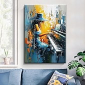 ieftine Picturi cu Oameni-pictură în ulei lucrată manual pe pânză, artă de perete, figuri abstracte, fată cântând la pian, pentru acasă, decor pentru sala de clasă de muzică, cadru întins, pictură suspendată/pictură laminată