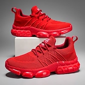 economico Scarpe da Corsa per Uomini-scarpe da corsa rosse da uomo: tomaia in mesh traspirante con cuscino d'aria per una calzata comoda, perfette per lo shopping natalizio e le attività all'aperto