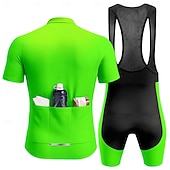 billige Klærsett for menn-Herre Sykkeljersey med bib-shorts Sykkeltrøyesett Kortermet Fjellsykling Veisykling Sommer Grønn Geometrisk Sykkel Solkrem UV-bestandig 3D Pute Fort Tørring Refleksbånd Spandex Lycra sport Klær