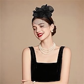 ieftine fascinatoare-Ornamente de Cap Material Textil organza Pălărie Nuntă Petrecere ceai Cursă de cai cocktail Elegant Epocă Cu Pene Diadema Articole Pentru Cap