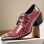 preiswerte Elementare Anzugschuhe-Herren-Anzugstiefel mit rotem und schwarzem Zebramuster – hochwertiges Leder mit Metallic-Details, stilvoll und auffällig für Weihnachtsfeiern und festliche Anlässe.
