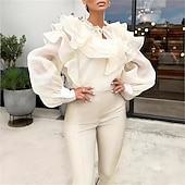 ieftine Bluze elegante-Pentru femei Bluză Topuri imbracate Topuri fluide Zdrobit Cu Șiret Bufantă Culoare solidă Simplu Elegant Epocă Drăguţ Manșon Lung Stil Nautic Topuri obișnuite Zilnic Muncă Concediu Galben Var