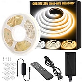 abordables Contrôle à distance-Ruban LED COB FCOB flexible haute densité 5 m (16,4 pi) 640 LED/m, température de couleur réglable 3000 K - 6000 K, IRC 90, intensité variable, pour chambre, cuisine, décoration intérieure, 24 V CC