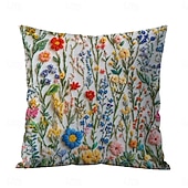 cheap Textured Throw Pillows-Floral Pattern Pillow Cover 2D Flat Print Soft Comfortable Cushion Case with Faux embroidery for Living Room Sofa Bedroom Home Decoration