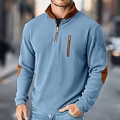 preiswerte Cordhosen T-Shirts-Herren Cordhemd T-Shirt Langarmshirt Herrenhemden mit Ellbogenflicken Langarm Reißverschluss Herbst Winter Herbst Winter Farbblock Täglich Strukturiert Lässig Reißverschluss Oversize Locker Lässig