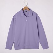 preiswerte Klassisches Poloshirt für Herren-Herren Waffel-Poloshirts Textur Formell Geschäft Gerippter Polokragen Langarm Mode Einfarbig Knöpfe Rein Herbst Frühling &amp; Herbst Lässiger Schnitt Schwarz Leicht Grün Grün Hellblau Violett Khaki