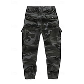 baratos Calças Cargo-Men's Cargo Pants Trousers Drawstring Elastic Waist Multi Pocket Camo Windproof Wearable Daily Outdoor Camping &amp; Hiking Streetwear Stylish ArmyGreen Khaki Micro-elastic
