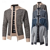 billiga cardigan tröja för män-Herr Tröja Cardigan Tröja Blixtlåströja Ribbad Sticka Vanliga toppar Dragkedja Lappverk Slät Hög krage Semester Mode Ledigt Dagliga kläder Kläder Vår &amp; Höst Höst vinter Blå Ljusgrå M L XL