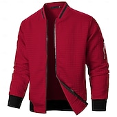 preiswerte Lässige Jacken-Herren Leichte Jacke Waffeljacke Sommerjacke übergangsjacke Urlaub Täglich Tasche Frühling &amp; Herbst Einfach Mode Klassisch Stehkragen Regulär Schwarz Weiß Wein Marineblau Khaki Jacken
